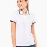 Polo de manga curta para senhora com riscas em contraste