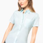 Camisa popeline poliéster / algodão manga curta de tratamento fácil de senhora