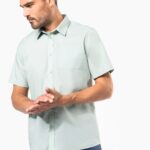 Camisa popeline poliéster / algodão manga curta de tratamento fácil de homem