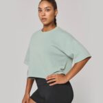 Sweatshirt «crop» de manga curta com decote redondo de senhora